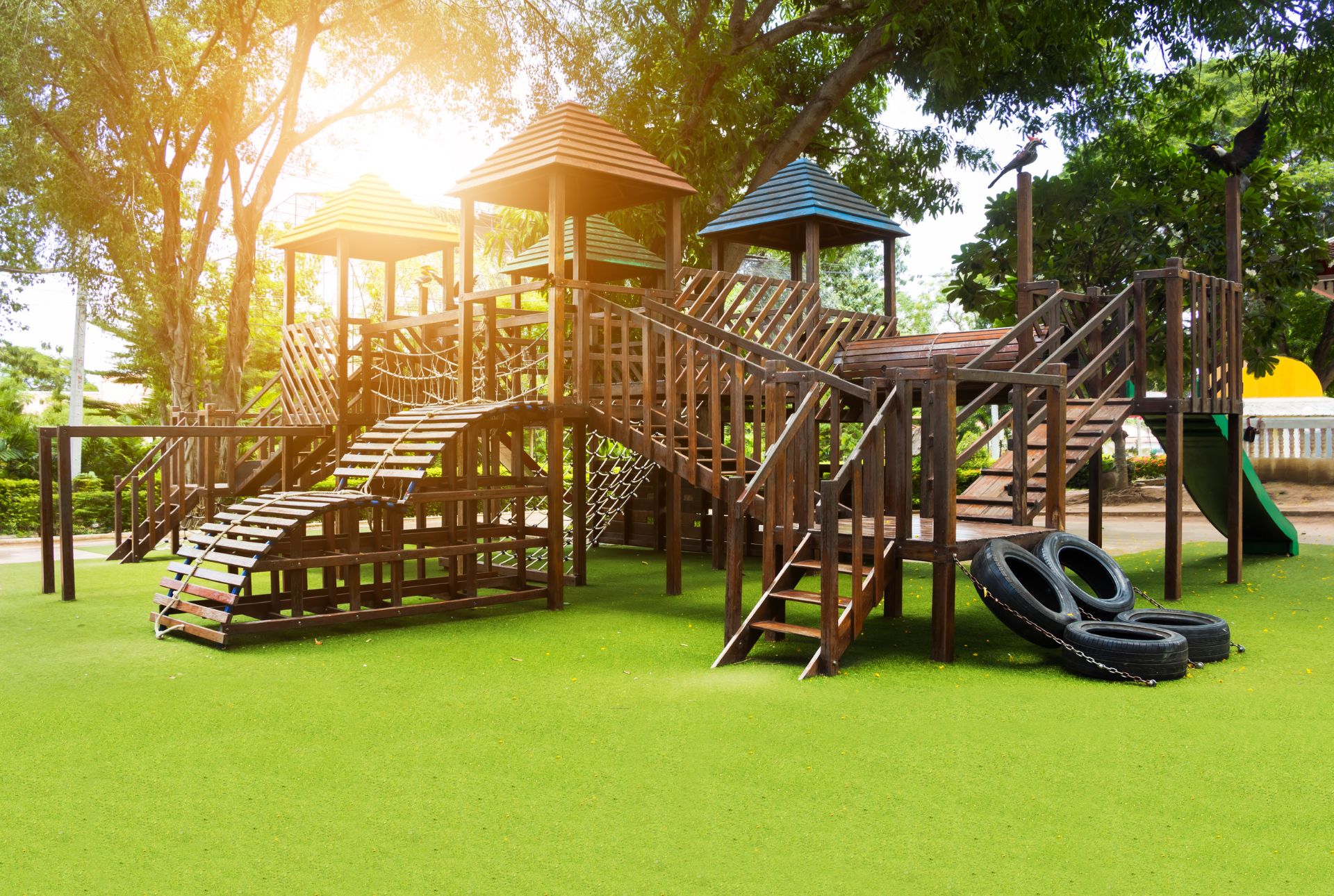 a playground with artificial turf